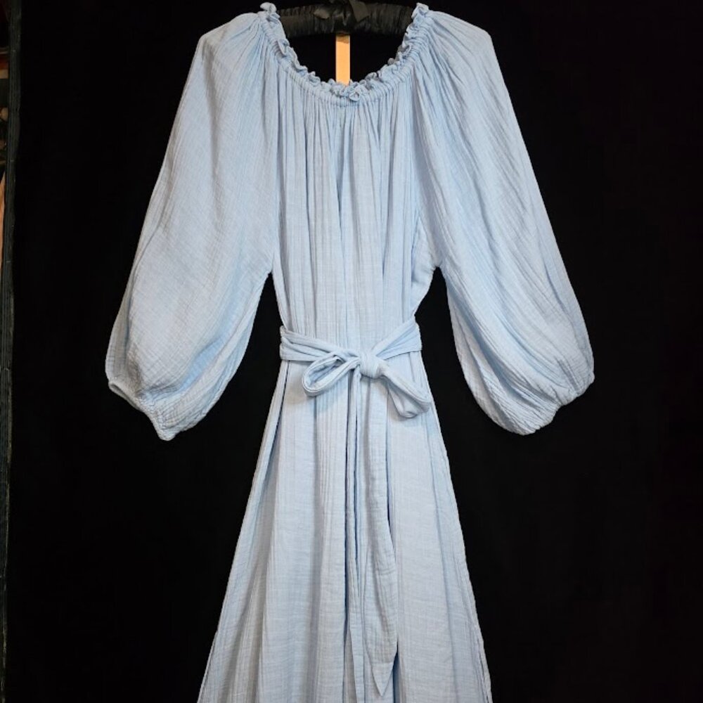 Anaak Lalija Off-the-shoulder Cotton-muslin Maxi Dress - Blue 2